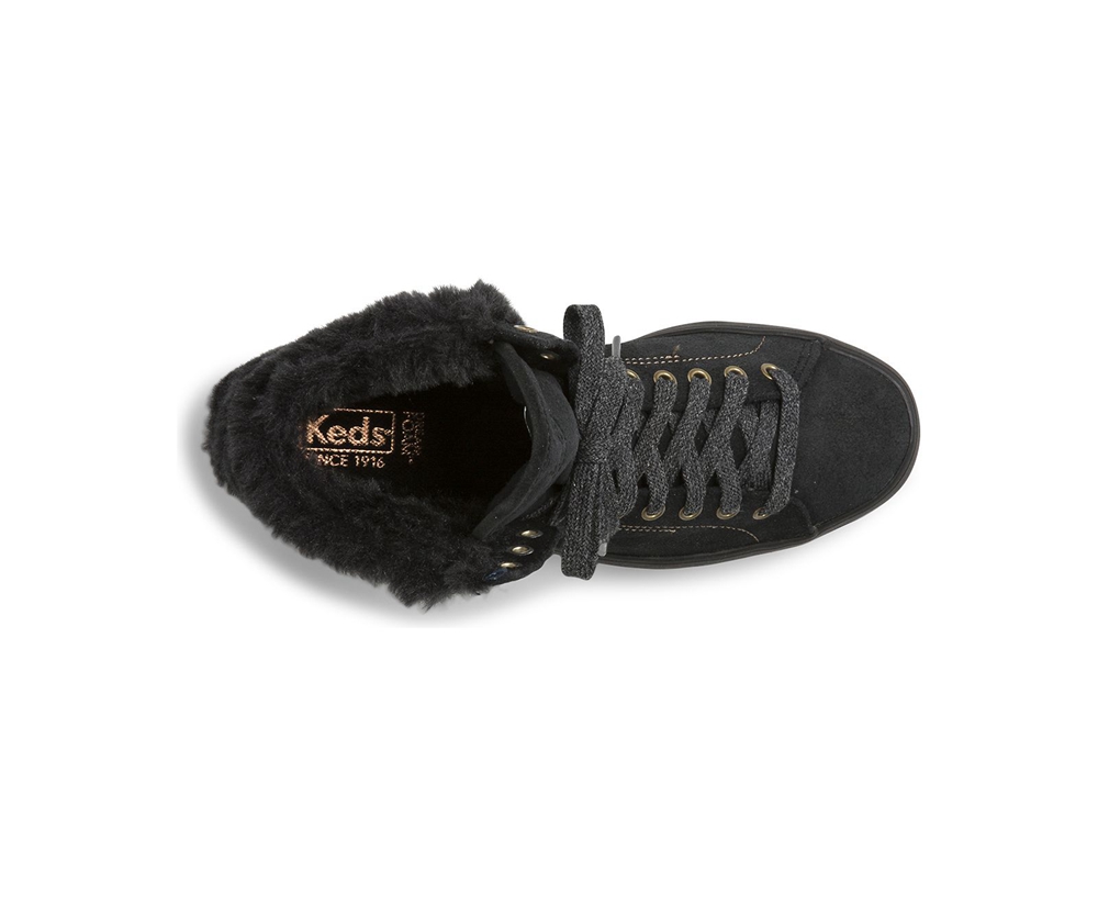 Πανινα Παπουτσια Γυναικεια - Keds Rise Hi Suede Faux Fur - Μαυρα - SYFUX8765